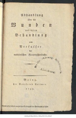 Abhandlung über die Wunden und deren Behandlung