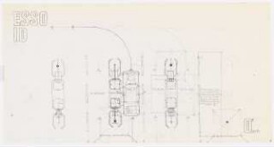 Prototyp einer Tankstelle für ESSO: Vorentwurf Gestaltungskonzept, Zapfsäulenanordnung: Grundriss