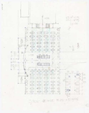 Mensa und Hochschulbibliothek, Karlsruhe Erweiterung: Anbau Bibliothek, Skizze Ansicht mit Fassade, Bibliothek und Anbau