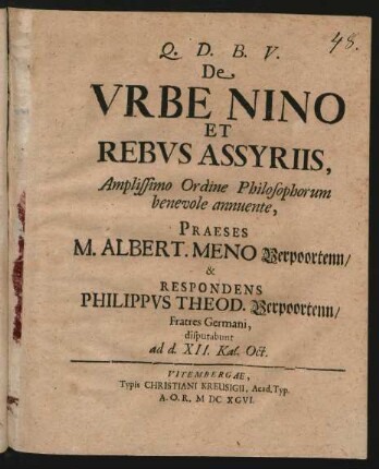 De Urbe Nino Et Rebus Assyriis, : Amplissimo Ordine Philosophorum benevole annuente,