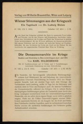 Verlag von Wilhem Braumüller [...]