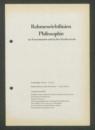 Rahmenrichtlinien Philosophie im Vorsemester und in der Studienstufe