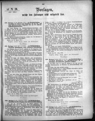 Anlage: ad No. 26 (420-462), Vorlagen, welche den Zeitungen nicht mitgeteilt sind