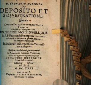 Disp. iur. de deposito et sequestratione