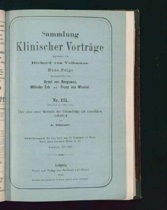 Über eine neue Methode der Behandlung der unzeitigen Geburten