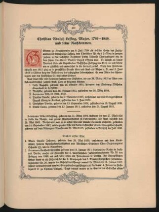 Christian Adolph Lessing, Major, 1769-1849, und seine Nachkommen