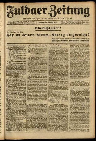 Erste Ausgabe vom Freitag, den 28. Januar 1921.