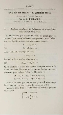 Note sur les surfaces du quartième ordre.