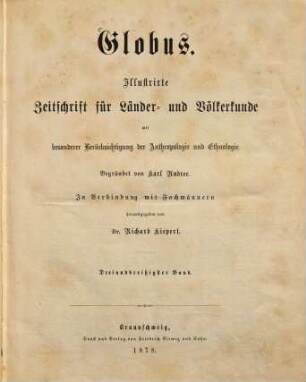 Globus : illustrierte Zeitschrift für Länder- und Völkerkunde, 33. 1878