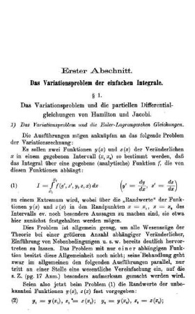 Erster Abschnitt - Das Variationsproblem der einfachen Integrale.