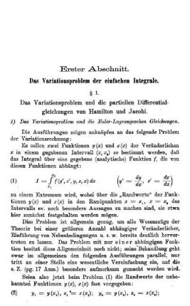Erster Abschnitt - Das Variationsproblem der einfachen Integrale.