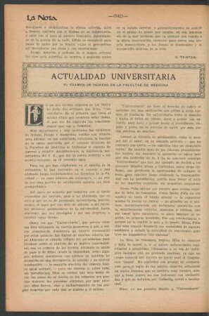 Actualidad universitaria : El examen de ingreso en la facultad de medicina
