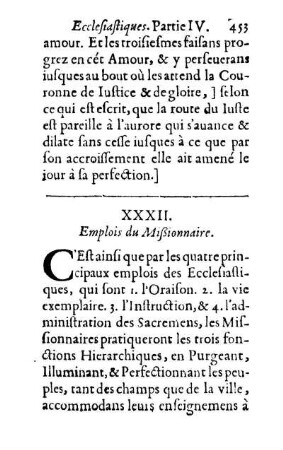 XXXII. Emplois du Mißionnaire