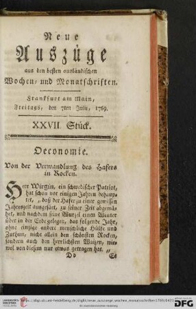 (XXVII. Stück. Freitags, den 7ten Julii, 1769 - XXX. Stück. Freitags, den 28ten Julii, 1769)