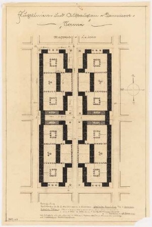 Fluchtlinien- und Aufbauplan Monatskonkurrenz Februar 1929: Lageplan 1:1000; Berechnungen