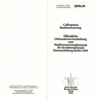 Flyer: Programm IBA-Colloquium, Stadterneuerungskonzept