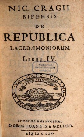Nic. Cragii Ripensis De republica Lacedaemoniorum Libri IV