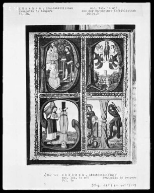 Evangelia de tempore — Heiligendarstellungen in vier Feldern, Folio 1verso