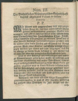 Num. III. Der Bischöfflichen Würtzburgischen Gesandschafft ...