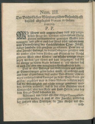 Num. III. Der Bischöfflichen Würtzburgischen Gesandschafft ...