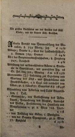 Versuch einer Handbibliothek der ökonomischen Litteratur : Mit Preißen nach Sächsischem und Reichsgeld, wie auch einem Materien-Register