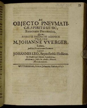 De Obiecto Pneumaticae, Spiritu Ut Sic, Exercitatio Pneumatica