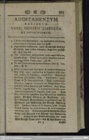 Additamentum Rariorum Varii Generis Librorum Et Opusculorum