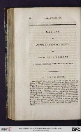 Letter of Anthony Raphael Mengs to Monsignor Fabroni