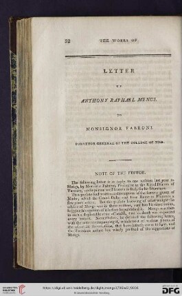 Letter of Anthony Raphael Mengs to Monsignor Fabroni