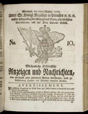 No. 10. Montags, den 10ten Martii, 1766.
