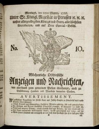 No. 10. Montags, den 10ten Martii, 1766.