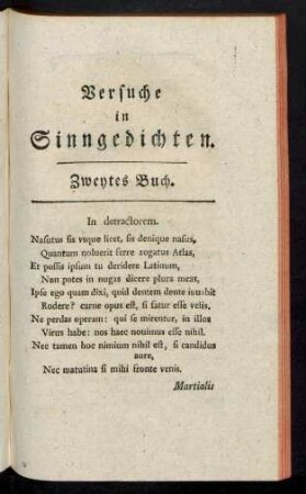 Versuche in Sinngedichten. Zweytes Buch