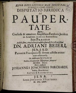 Disputatio Iuridica De Paupertate