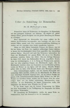 Ueber die Entstehung der Bienenzellen.