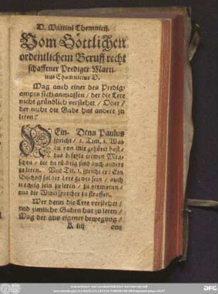 Vom Göttlichen ordentlichem Beruff rechtschaffener Prediger. Martinus Chamnicius D.