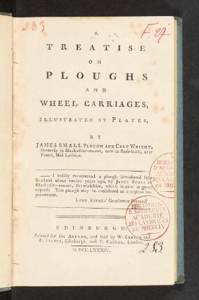 A treatise on ploughs and wheel carriages : illustrated by plates