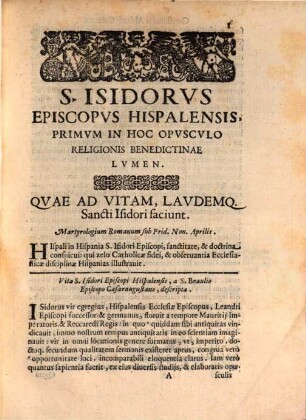 Sanctorum trium Episcoporum ... Isidori ... Ildefonsi ... et Gregorii Vitae et Actiones