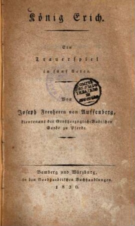 König Erich : Ein Trauerspiel in fünf Akten