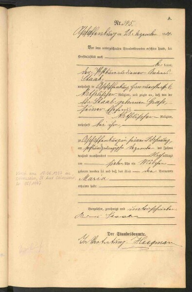Standesamtsbuch der Stadt Aschaffenburg: Geburten 365/1900 - 184/1901