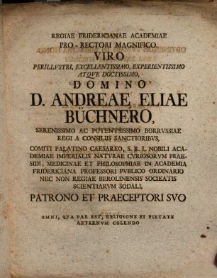 Dissertationem Inauguralem Medicam, Qua Medicum Absolute Debere Esse Philosophum Praecipue Ex Mirifica Cerebri Structura Demonstratur, Adnuente Gratioso Medicorum Ordine Pro Gradu Doctoris Ad D. XXVI. Octobr. MDCCXLV. H. L. Q. C. Publice Defendet Fridericus Leberecht Supprian Saltza-Magdeburgicus