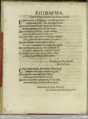 Episagma. Logo Epigrammatis sive Thalasionis