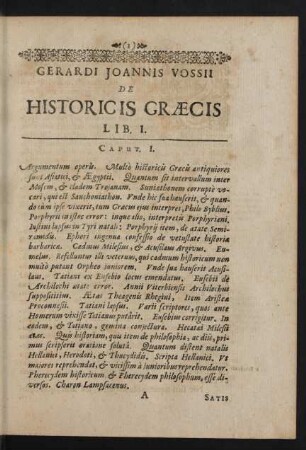 Gerardi Joannis Vossii De Historicis Graecis Lib. I.