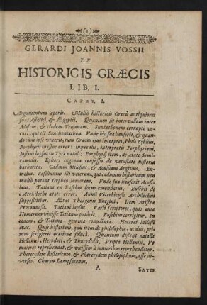 Gerardi Joannis Vossii De Historicis Graecis Lib. I.