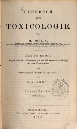 Lehrbuch der Toxicologie : in zwei Theilen, 1