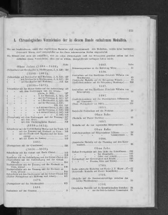 I. Chronologisches Verzeichniss der in diesem Bande enthaltenen Medaillen.