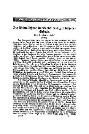 Die Mittelschule im Verhältnis zur höheren Schule : (Schluß)