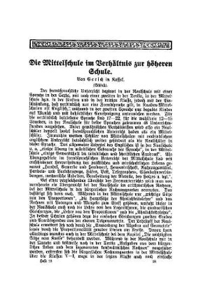 Die Mittelschule im Verhältnis zur höheren Schule : (Schluß)