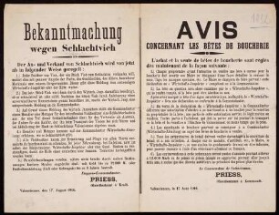 "Bekanntmachung wegen Schlachtvieh" (An- und Verkauf von Schlachtvieh)