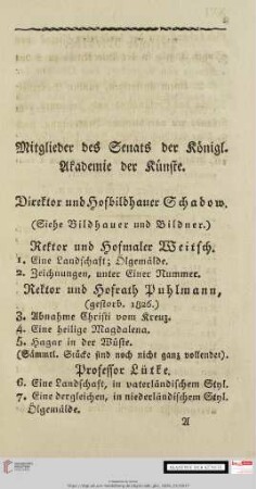 Mitglieder des Senats der Königl. Akademie der Künste