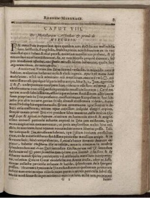 Caput VIII. De Metallorum Affinibus & primo de Mercurio.